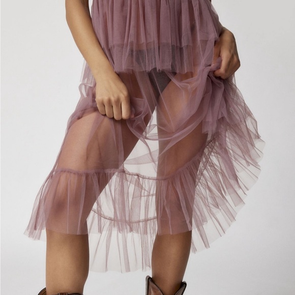 NWT UO Aida Sheer Mesh Ruffle Midi Dress - Picture 8 of 9